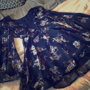 Dark Blue, flower print dress.